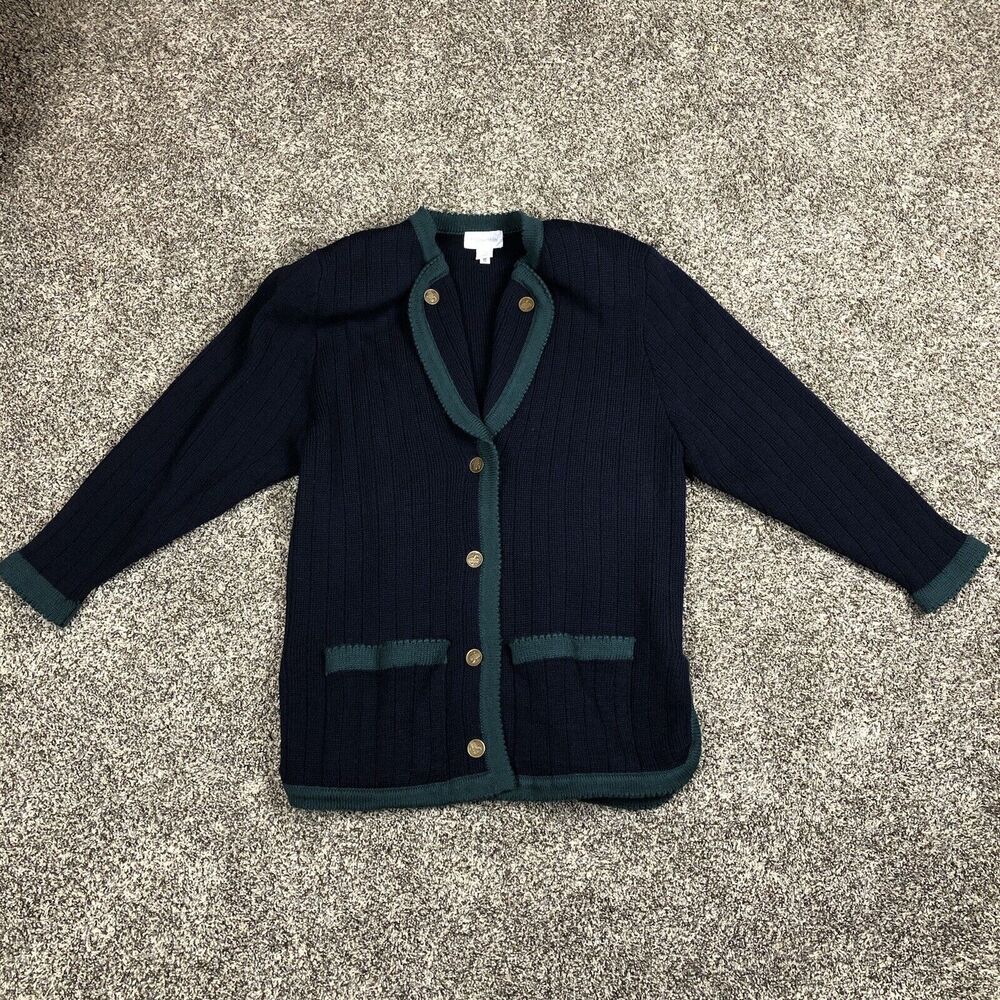 Vintage Womens JH Collectibles 100%‎ Wool Heavy Cardigan Sweater Size L Pockets